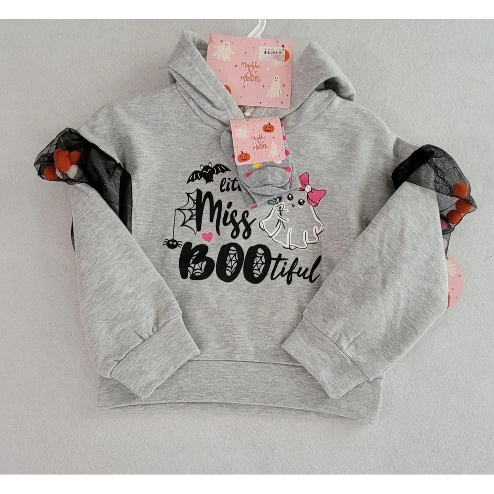 Maddie Michelle Little Miss BOOtiful Gray Kids Hoodie With  Socks 5 NWT